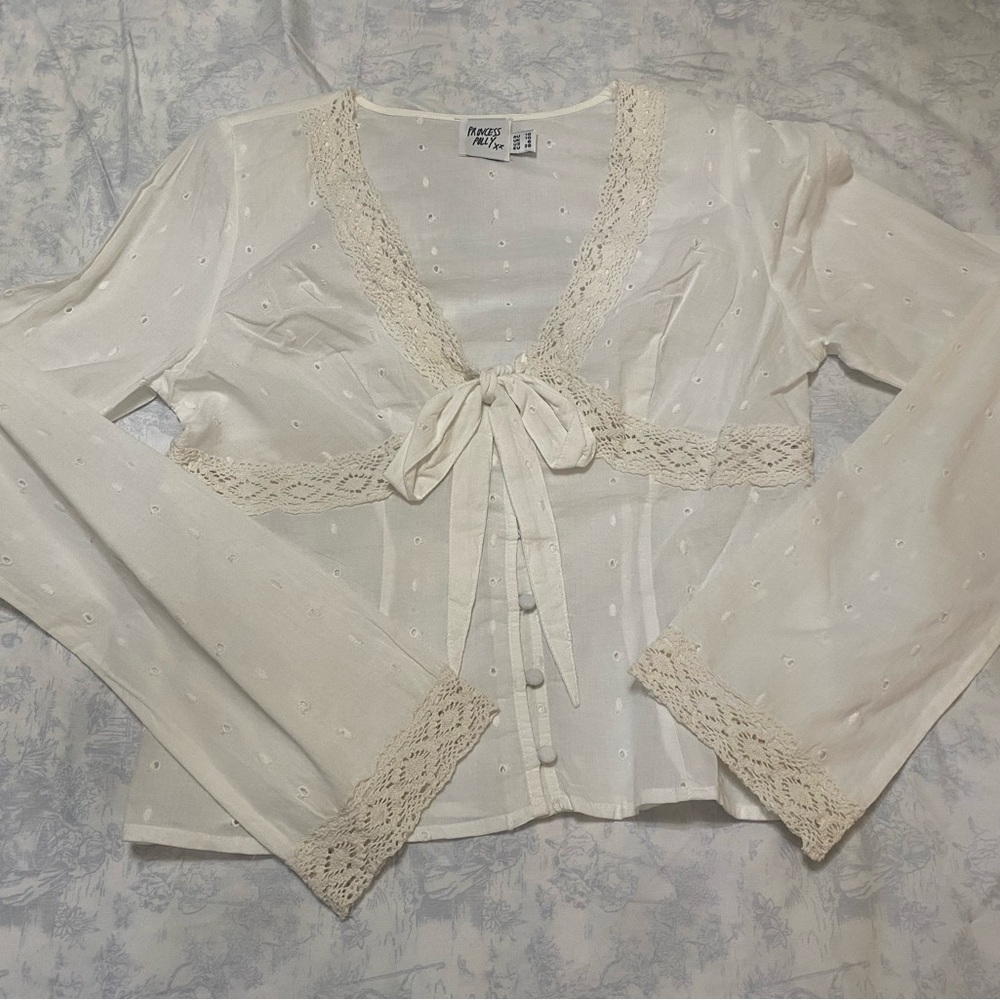 Princess Polly White Lace Trim Blouse